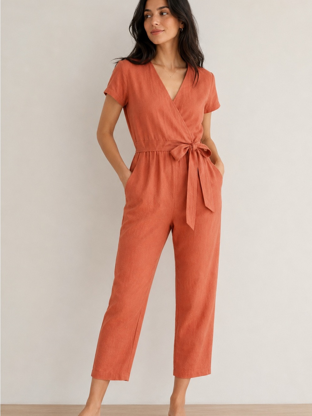 Linen Grae Cove NWT Blend Jumpsuit Rust Orange Pockets Lightweight Clean Small